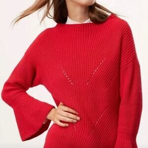 Loft Red Mock Neck Bell Sleeves Knit Pullover Sweater Size Medium